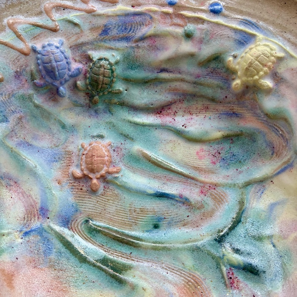 Large Studio Pottery Bowl Handmade Sweet 🐢 Colorful Ceramic Turtle Art Plate